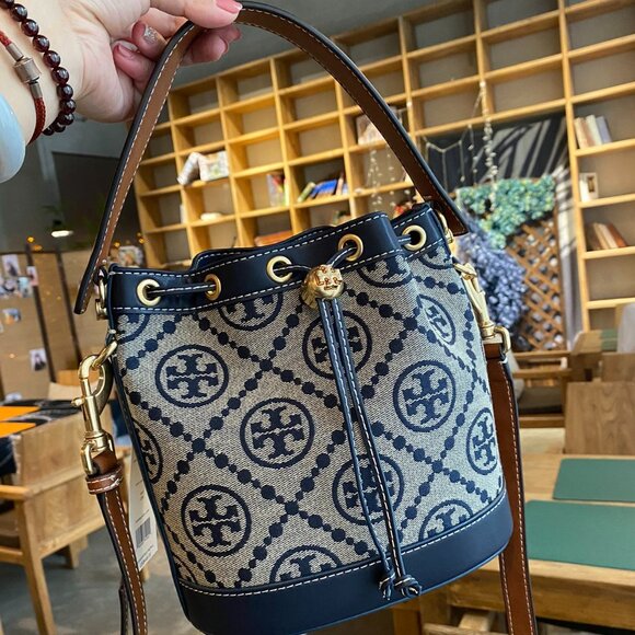 Tory Burch Handbags - TORY BURCH Monogram Large Drawstring Bucket Bag